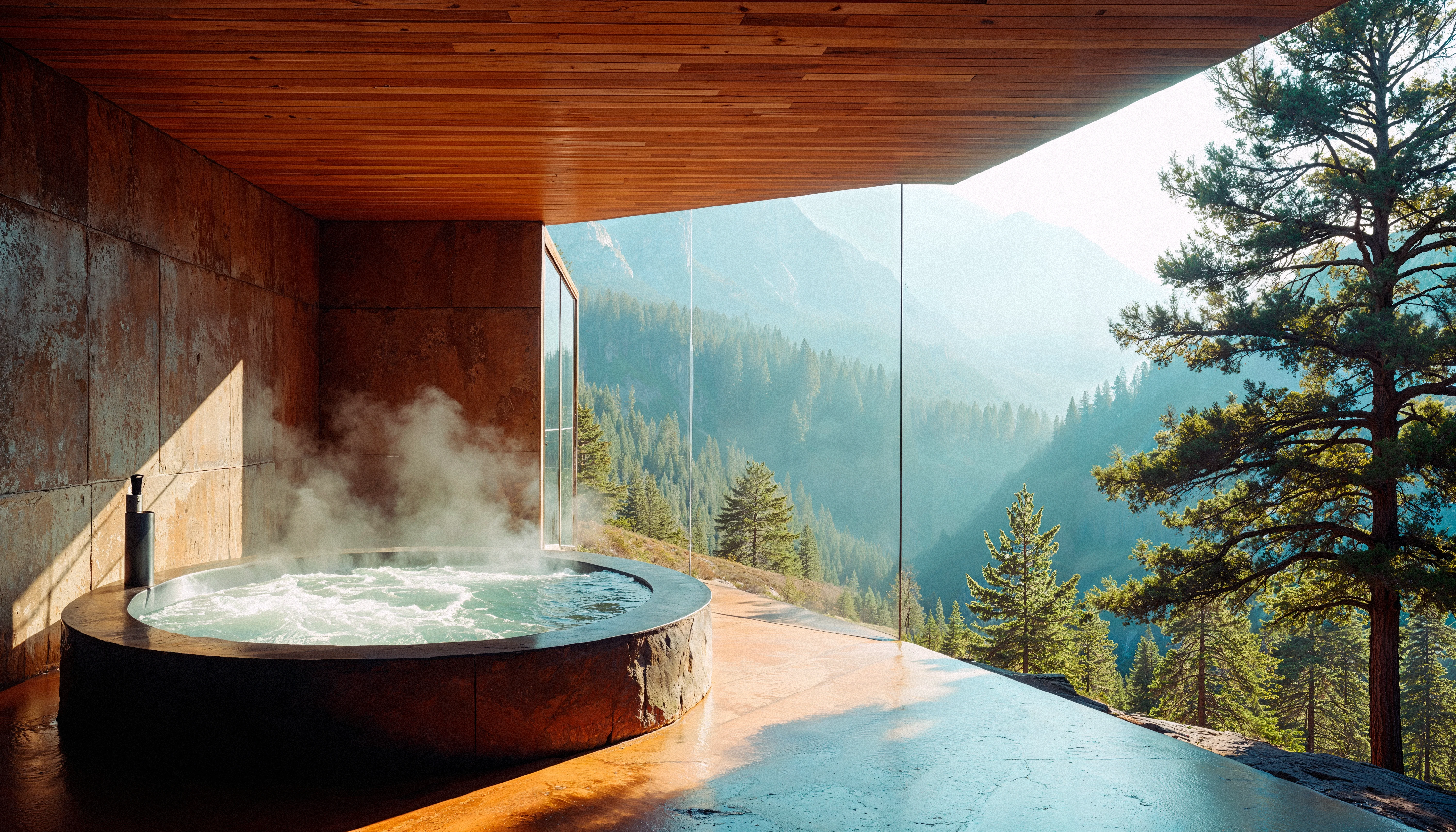 Jacuzzi extérieur avec vue dégagée sur les montagnes